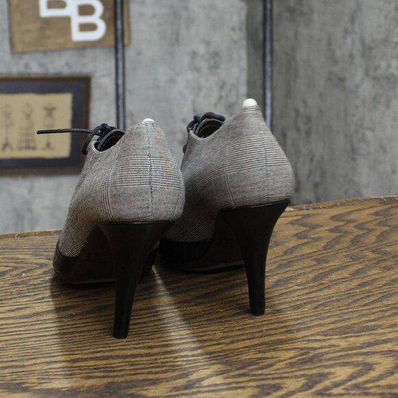 NWT Circa by Joan & David Vintage Lace Up Glen Plaid Heels Black Multi 6.5M - Picture 4 of 7